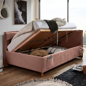 Kofferbett Ollie | Mit Rückenlehne | 90 x 200 cm | Rosa Design