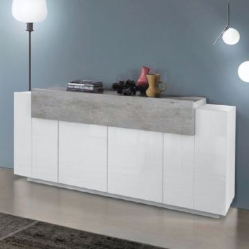 Sideboard Porro | 200 x 45 x 85,5 cm | High Gloss White & Concrete Design