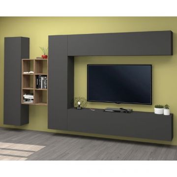 TV-Möbel-Set Natasha | TV-Schrank, Stauschränke, Hängeschrank und Ablagefächer | Anthrazitfarben