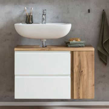 Waschbeckenschrank Varese | 85 x 47 x 56 cm | Wotan Oak / Weiß