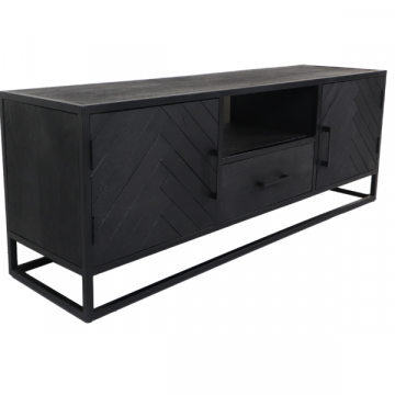 TV-Möbel Verona 150cm 2 Türen und 1 Schublade Mango-Holz - schwarz