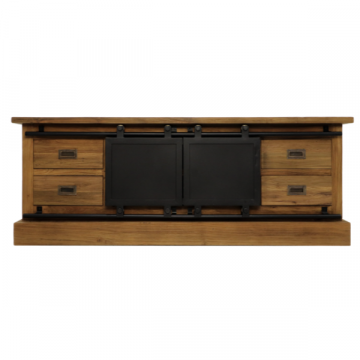 TV-Möbel Blackburn 150x40x56cm mit 2 Türen und 4 Schubladen - natur/schwarz