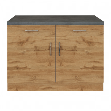 Küchenschrank Sorrella 100cm 2 Türen und 2 Schubladen - Eiche/Beton