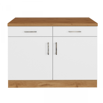 Küchenschrank Sorrella 100cm 2 Türen und 2 Schubladen - weiß/Eiche