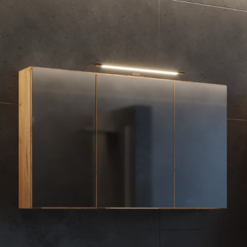 Spiegelschrank Malvo 100cm 3 Türen mit Beleuchtung - Eiche