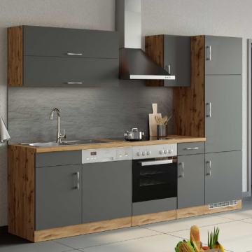 Küchenzeile Sorrella 270cm mit Platz für Backofen, Geschirrspüler und Kühlschrank - anthrazit/ocker