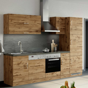 Küchenzeile Sorrella 270cm mit Platz für Backofen, Geschirrspüler und Kühlschrank - Eiche