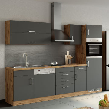 Küchenzeile Sorrella 270cm mit Platz für Geschirrspüler, Backofen und Kühlschrank - anthrazit/ocker