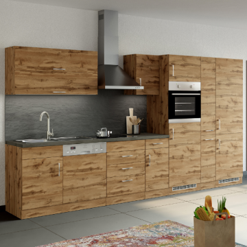 Küchenzeile Sorrella 360cm mit Platz für Geschirrspüler, Backofen, Kühl- und Gefrierschrank - Eiche