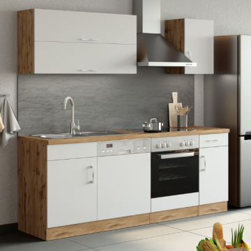 Küchenzeile Sorrella 210cm mit Platz für Geschirrspüler und Backofen - weiß/ Eiche Modern - Held | Emob