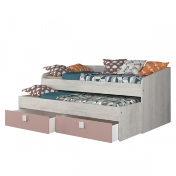 Kinderbett Bo12 mit ausziehbarer Liegefläche und 2 Schubladen - altrosa