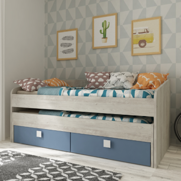 Kinderbett Bo12 mit ausziehbarer Liegefläche und 2 Schubladen - blau