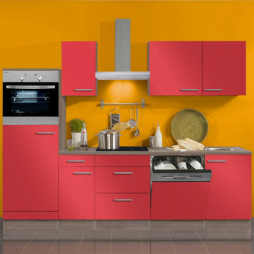 Küchenzeile Bistrot ohne Geräte 270 cm - glänzend rot/ Trüffeleiche