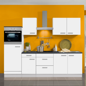 Küchenzeile Bitstrot mit Platz für Kühl-/Gefrierschrank, Backofen und Cerankochfeld - weiß