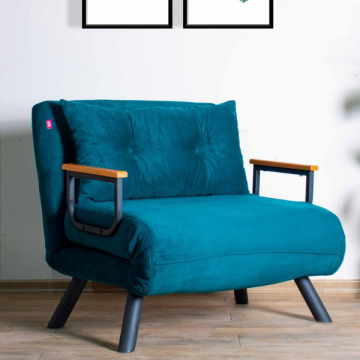 Bequemes 1-Sitz-Sofa mit Metallrahmen | Petrolgrün | 100% Polyester-Gewebe
