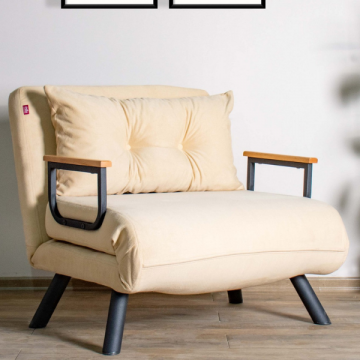 Bequemes 1-Sitz-Sofa-Bett | Stilvolles Design, 14-stufig verstellbare Rückenlehne, leicht in ein Bett umwandelbar | Farbe Creme