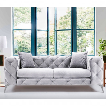 Bequemes 2-Sitz-Sofa | Gestell aus Buchenholz | 100% POLYESTER-Stoff | Farbe Hellgrau