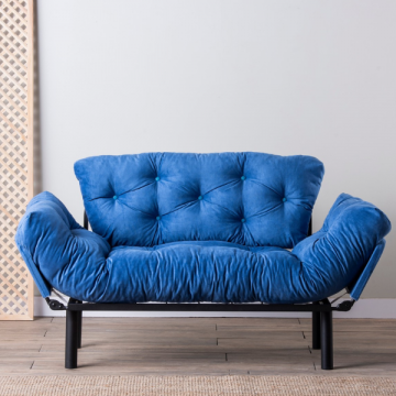 Bequemes 2-Sitz-Sofa-Bett | Stilvolles Design | 100% Metallrahmen | Blau