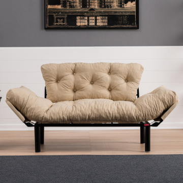 2-Sitzer Sofa-Bett | Komfort und einzigartiges Design | Metallrahmen und Mikrofaserstoff | Creme