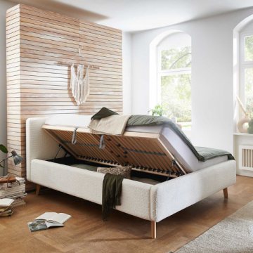 Doppelbett Dalila 180x200cm Teddy-Stoff mit Stauraum - weiß