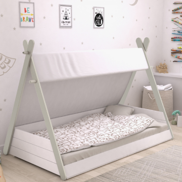 Tipi-Bett Dreamcatcher 90 x 200 cm-mattweiß/taupe/ecru