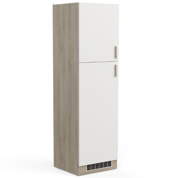 Küchenschrank für Kühlschrank Romanie 60 cm 2 Flügeltüren und 2 Einlegeböden-Kronberg Eiche/Mattweiß