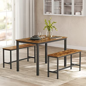 Rustikales 3er-Esszimmer-Set mit Tisch und Bänken Stahlrahmen Industriedesign