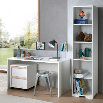 Kombination London mit Schreibtisch, Rollcontainer und Bücherregal-weiß