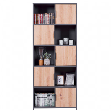 Bücherregal Pepeto | 77 x 30 x 185 cm | Offener und geschlossener Stauraum | Farbe: Anthrazit