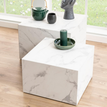 Couchtisch Set Würfel (2 Stück, 58x58x40 cm) - weiße Marmor