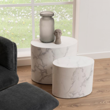 Set von 2 ovalen Couchtisch Carrara - Weißer Marmor