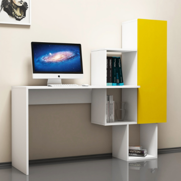 Woody Fashion Schreibtisch - 145x45x142 cm - Weiß/gelb
