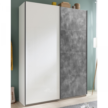 Kleiderschrank Systema | 150 x 59,6 x 222,6 cm | Weiß Hochglanz / Tadao Stone Design