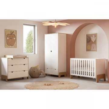 Babyzimmer-Set Albizia - Kommode, Kleiderschrank, Babybett und Wickeltisch - Weiß 