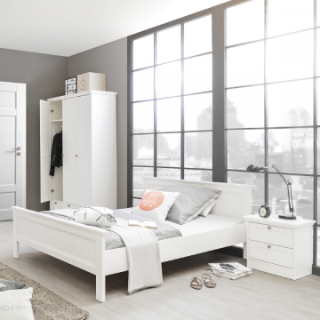 Schlafzimmer Landwood: Bett 140x200, Nachttische, Kleiderschrank - weiß