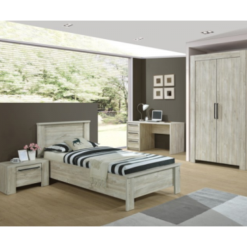 Schlafzimmer Angie: Bett 90x200cm, Nachttisch, Schreibtisch, Kleiderschrank - Eichendekor