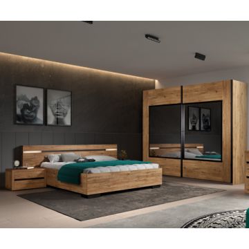 Schlafzimmer Anelia: Bett 180x200, Nachttisch, Kleiderschrank - Eiche