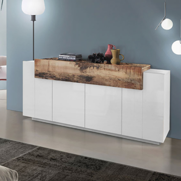 Sideboard Porro | 200 x 45 x 85,5 cm | High Gloss White & Maple Pereira Design