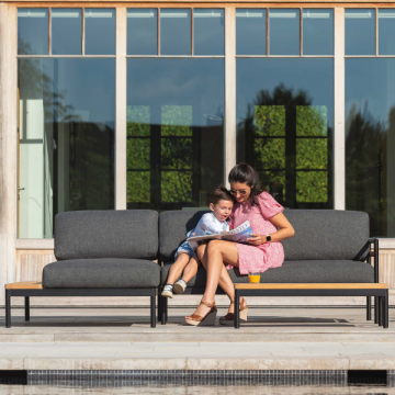 Loungeset Garten Alba | Zweisitziges Sofa, Liege, Couchtisch | Design Anthrazit