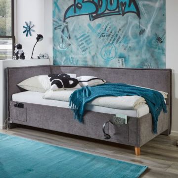 Doppelbett Ollie | Mit Rückenlehne | 140 x 200 cm | Design Grau