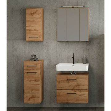 Badezimmerset Manchester | Waschtischschrank, Spiegelschrank, Hängeschrank, Beistellschrank | Wotan Oak Design
