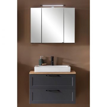 Badezimmerset Meran | Waschtischschrank, Spiegelschrank mit Beleuchtung | Grau