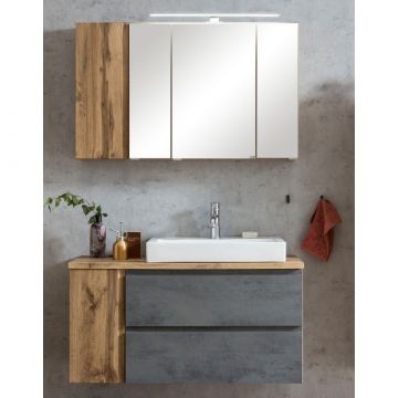 Badezimmerset Varese | Waschbecken- und Spiegelschrank | Wotan Eiche / Betondesign