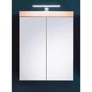 Spiegelschrank Amanda/Mando | 60 x 17 x 77 cm | Mit LED-Beleuchtung | Innenausstattung Eiche Aspen