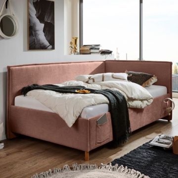 Einzelbett Ollie | Mit Rückenlehne | 90 x 200 cm | Rosa Design