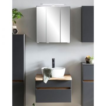 Badezimmerset Villach | Waschtischschrank und Spiegelschrank mit Beleuchtung | Graphitgrau