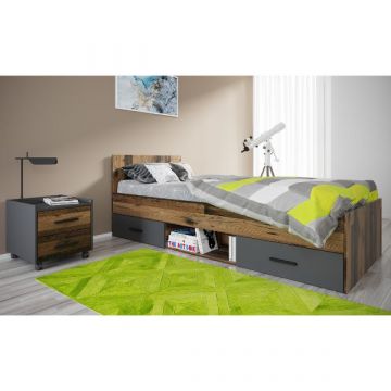 Jugendzimmer-Set Ramos | Einzelbett mit Schubladen, Nachttisch | Kastamonu Design