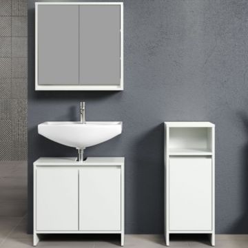 Badkombination Basix | Waschtischschrank, Spiegel und Seitenschrank | Weiß