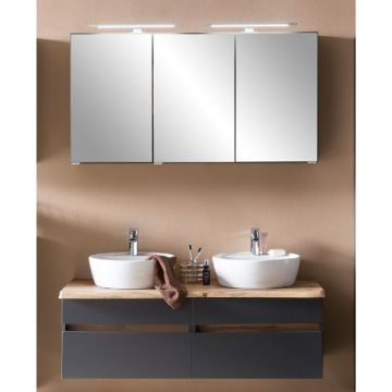 Badezimmerset Villach | Doppelwaschtisch und Spiegelschrank mit Beleuchtung | Design Graphitgrau