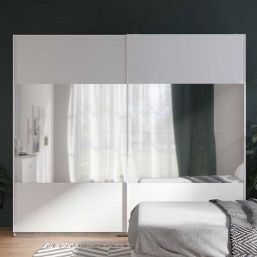 Kleiderschrank Soma 250cm mit 2 Schiebetüren und Spiegel - weiß/beton